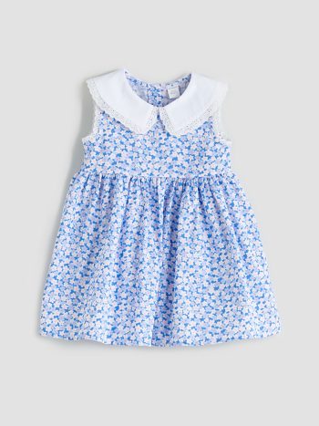 LCW Kids Blue Linen Blend Floral Dress for Girls