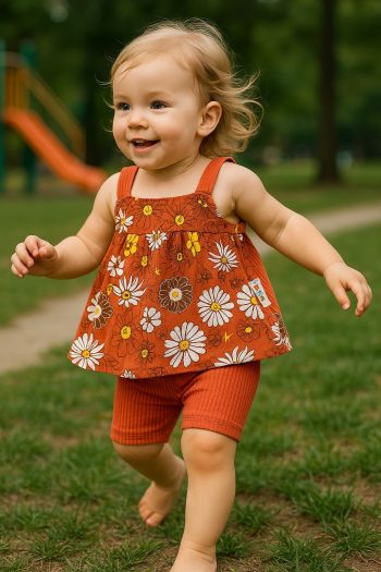 Girl Baby Strap Top Ribbed Leggings Two-Piece Set