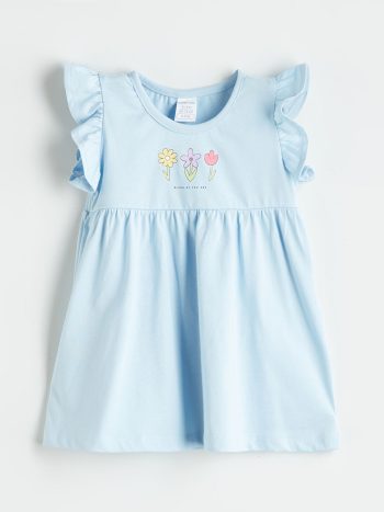 LCW Kids Blue Round Neck Floral Dress for Girls