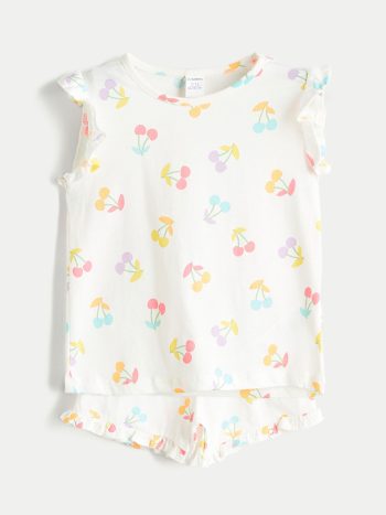 LCW Kids                                                                                        Ecru Printed Girls' T-Shirt and Shorts Set 2 Pieces