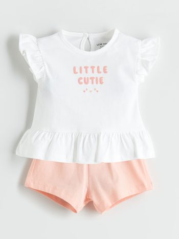 LCW Baby  Off-White Ruffle Detail Girl's Blouse and Shorts Set