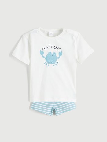 LCW Baby Off-White Crab Print Boys' T-Shirt and Shorts Set of 2