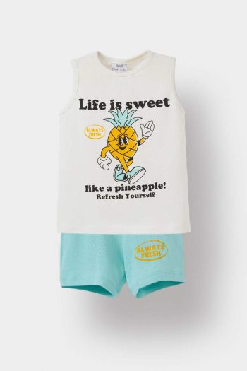 Two-Piece Set for Baby Boy with Printed Tank Top and Elastic Waist Shorts