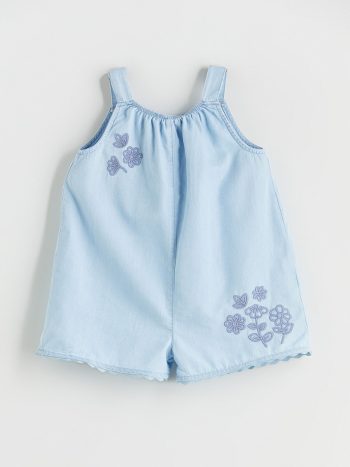 LCW Kids Blue Flower Embroidered Girl's Denim Dress