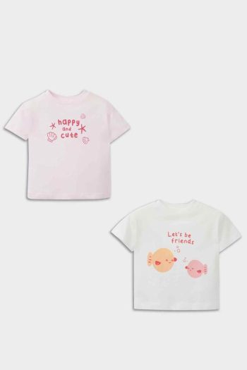 Newborn Baby Girl Printed Short Sleeve T-Shirt with Bicycle Neck - Set of 2