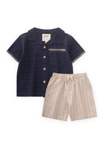 Handmade Detailed Shirt Set for Ages 2-10 in Navy Blue