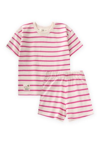 Striped Short Set 1-7 Years Fuchsia