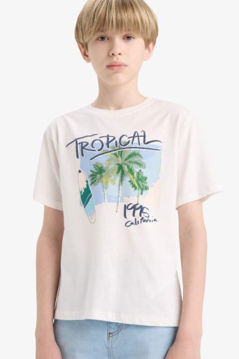 Boys' Bicycle Collar Printed Short Sleeve T-shirt