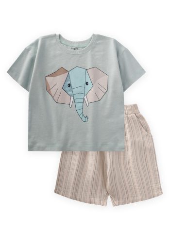 Abstract Print Elephant T-Shirt Set 2-8 Years Mint Green