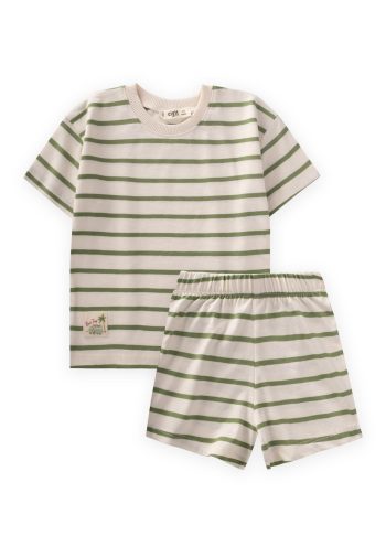 Striped Short Set 1-7 Years Olive Green