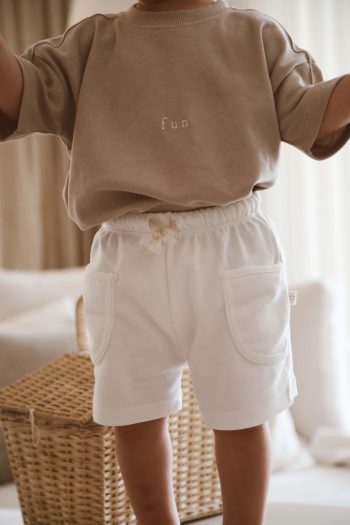 White Basic Pocket Kids Shorts