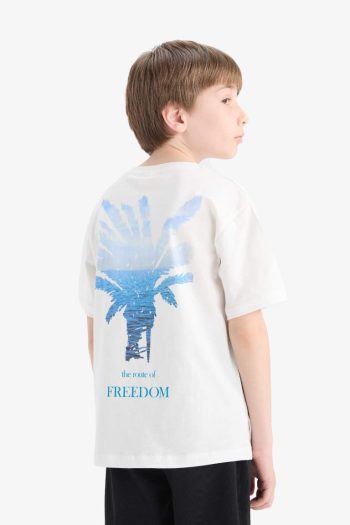 Boys' Bicycle Neck Short Sleeve T-Shirt with Back Print