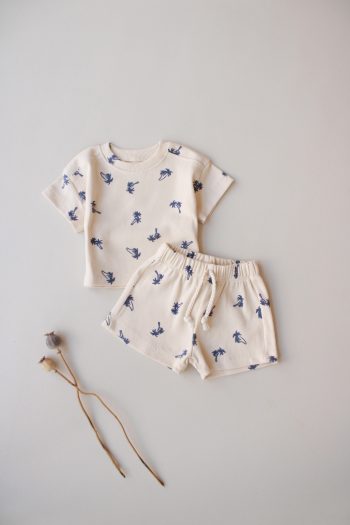 Palm Leaf Pattern Ribbed Two-Piece Set