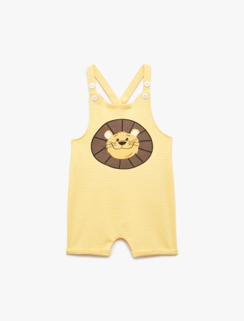 Adjustable Strap Short Overall with Lion Print for Baby Boys