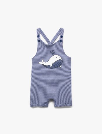 Striped Dungarees with Whale Appliqué Detail for Baby Boys