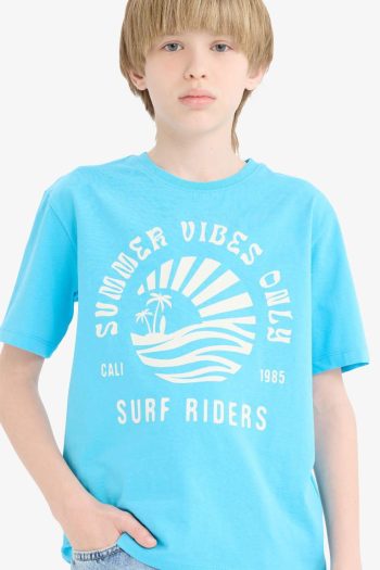 Boys' Bicycle Collar Printed Short Sleeve T-Shirt