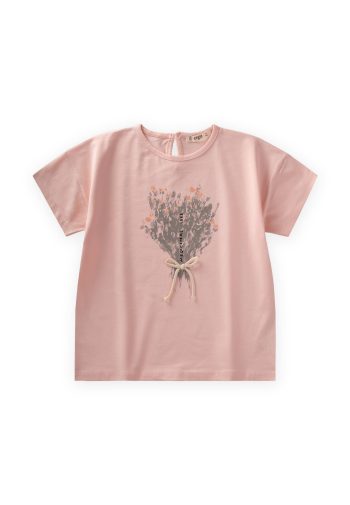Flower Printed T-Shirt for Ages 8-12 in Powder Pink