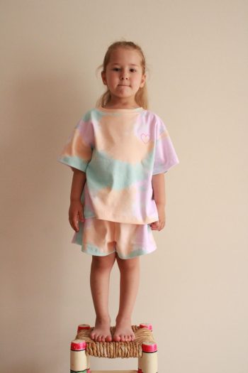 Batik Patterned Heart Embroidered Shorts Set