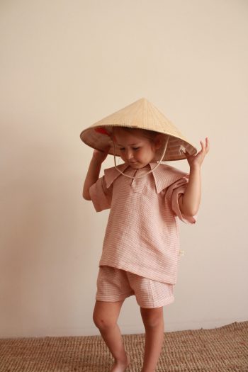Brick Red Sailor Collar Shorts Set