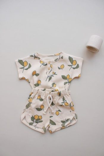 Lemon Print Ribbed Top and Bottom Set