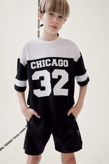 Boys' Oversized Loose Fit Printed Color Block Short Sleeve T-Shirt