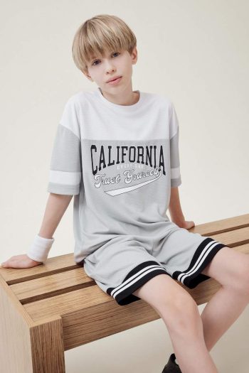 Boys' Oversized Loose Fit Printed Color Block Short Sleeve T-Shirt