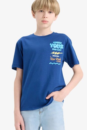 Boys' Bicycle Collar Printed Short Sleeve T-Shirt