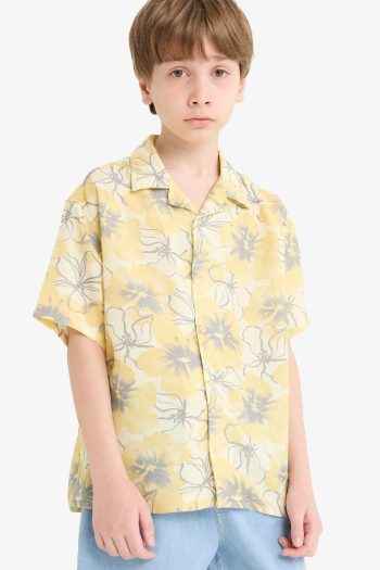 Boy's Oversized Loose Fit Patterned Short Sleeve Polo Shirt in Viscose