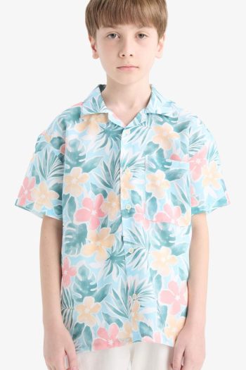 Boys' Oversized Wide Fit Patterned Cotton Short Sleeve Polo Shirt