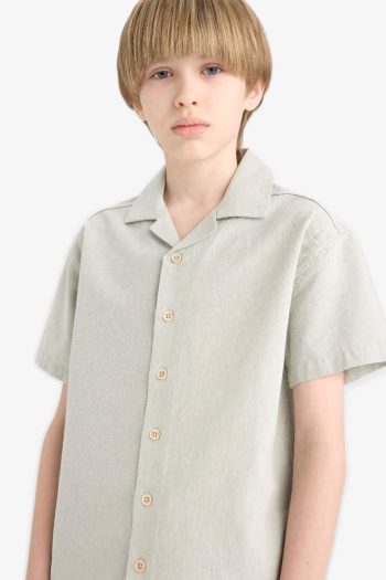 Boys' Oversized Loose Fit Polo Collar Muslin Short Sleeve Shirt