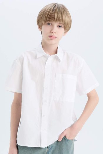 Boys' Oversized Loose Fit Polo Collar Short Sleeve Shirt
