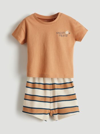 LCW Baby Brown Printed Baby Boy T-Shirt and Shorts Set of 2