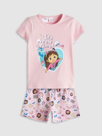 LCW Kids Pink Gabby's Dollhouse Printed T-Shirt and Shorts Set 2-Piece