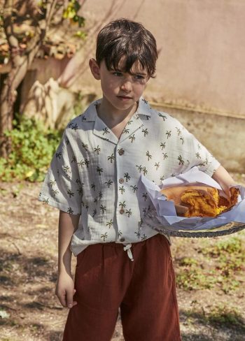 Palmtree Pattern Shirt Set for Ages 2-10, Ecru