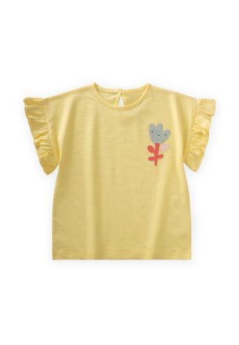 Girl's T-Shirt with Lace Application 1-7 Years Yellow