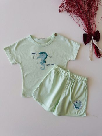 Embroidered Seahorse Silk Set - Green