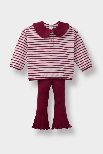 2-Piece Set Large Collar Striped Long Sleeve T-Shirt Spanish Leg Tights
