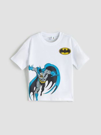 LCW Kids White Crew Neck Batman Printed Boys T-Shirt