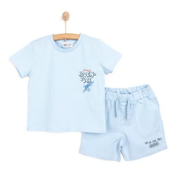 Boys' Baby T-Shirt and Shorts 2-Piece Set Cosmic Line Crew Neck With Hemmed Cuffs Short Sleeve Blue