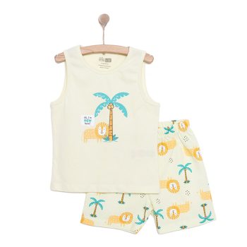 Boys' Baby Basic T-Shirt and Shorts 2-Piece Set, Crew Neck, Raw Hem, Sleeveless, Light Green