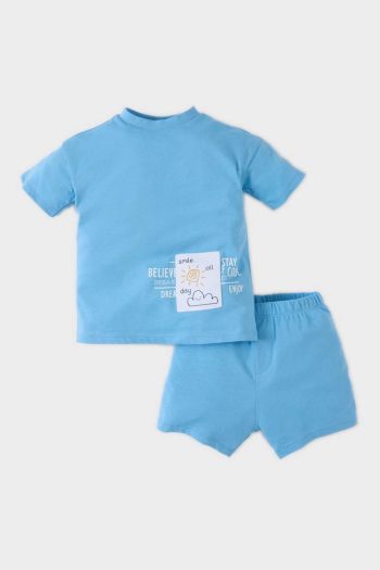 Boys' Baby 2-Piece Set with Printed Short-Sleeve T-Shirt and Elastic Waist Shorts
