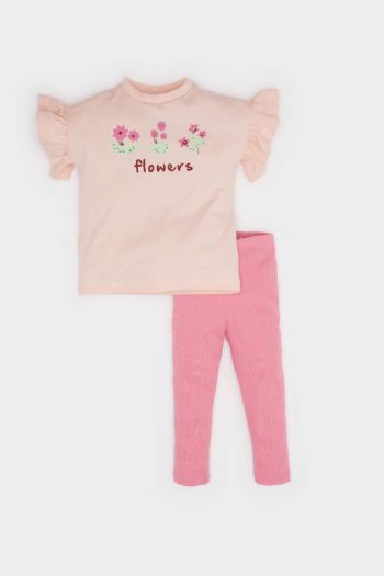 Girl's Floral Short Sleeve T-Shirt and Leggings Set