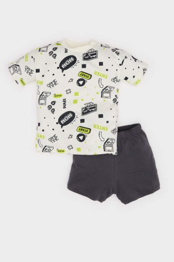 Boys' Baby 2-Piece Set with Patterned Short Sleeve T-Shirt and Shorts