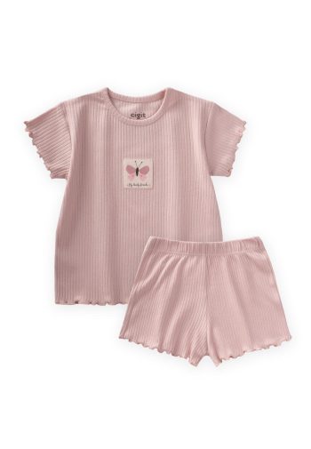 Drawstring Shorts Set for Ages 1-7 in Dusty Pink
