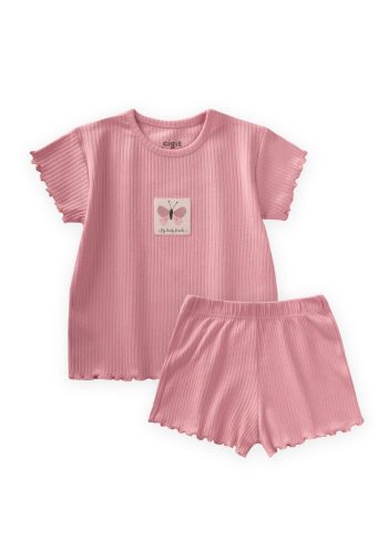 Short Set with Drawstring for Ages 1-7 in Peach Pink