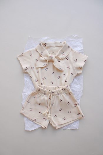 Cherry Print Ribbed Neck Tie Set