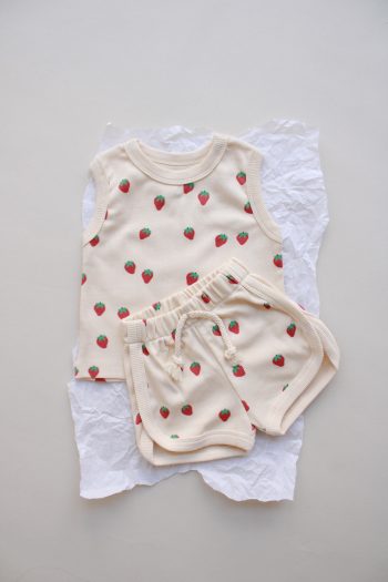 Strawberry Print Ribbed Tank Top and Shorts Set