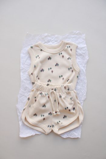 Tree Print Ribbed Tank Top and Shorts Set