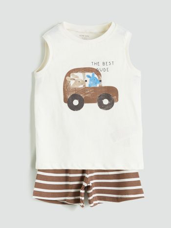 LC Waikiki  Off-white Printed Baby Boy Tank Top and Shorts Set (2 Pieces)