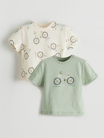 LCW Baby Green Crew Neck Short Sleeve Printed Baby Boy T-Shirt Set of 2